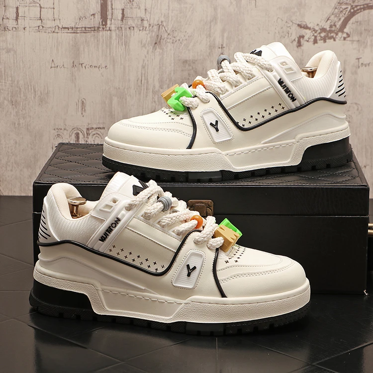 法莎尼亚轻奢男板鞋2025年新款男鞋子厚底面包鞋拼色透气休闲鞋子