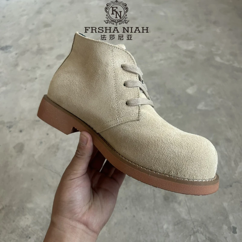 法莎尼亚日系厚底工装沙漠靴男春秋圆头高帮鞋百搭休闲马丁靴男鞋
