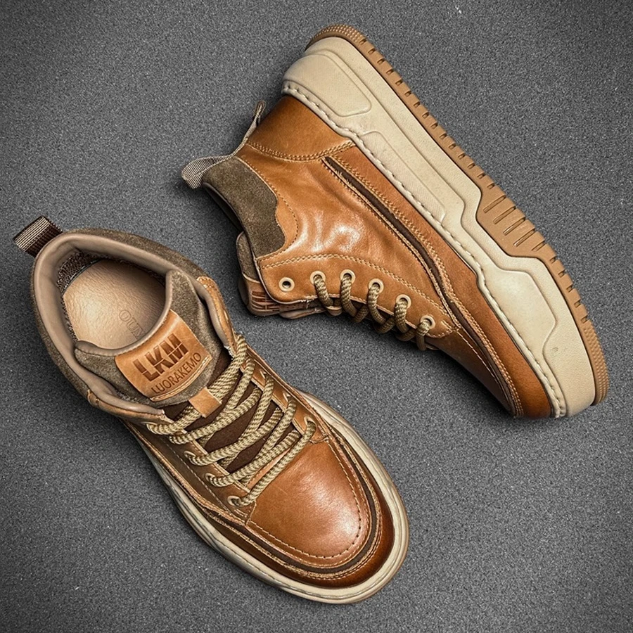 法莎尼亚高帮男鞋设计感小众板鞋真皮厚底轻质潮鞋冬季马丁靴时尚