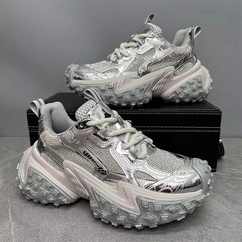 法莎尼亚男士小众老爹男鞋时尚个性水钻男鞋厚底内增高运动休闲鞋