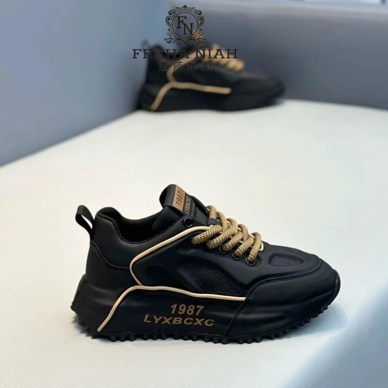 法莎尼亚上脚超好看！老爹潮男鞋秋新款皮面舒适百搭软底休闲鞋