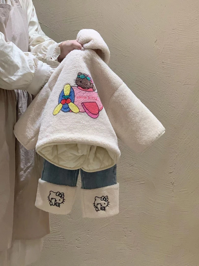 儿童棉服外套女款2023新款爆款宝宝冬款女童KT印花毛毛棉袄韩版