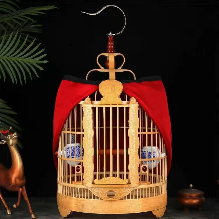 海洋笼王画眉鸟笼八哥鸟笼竹制新款雕刻鸟笼子