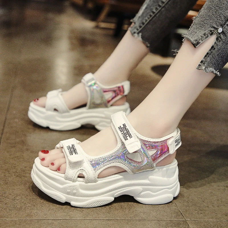 网红女士运动凉鞋女2023春夏新款百搭仙女风休闲厚底增高老爹凉鞋