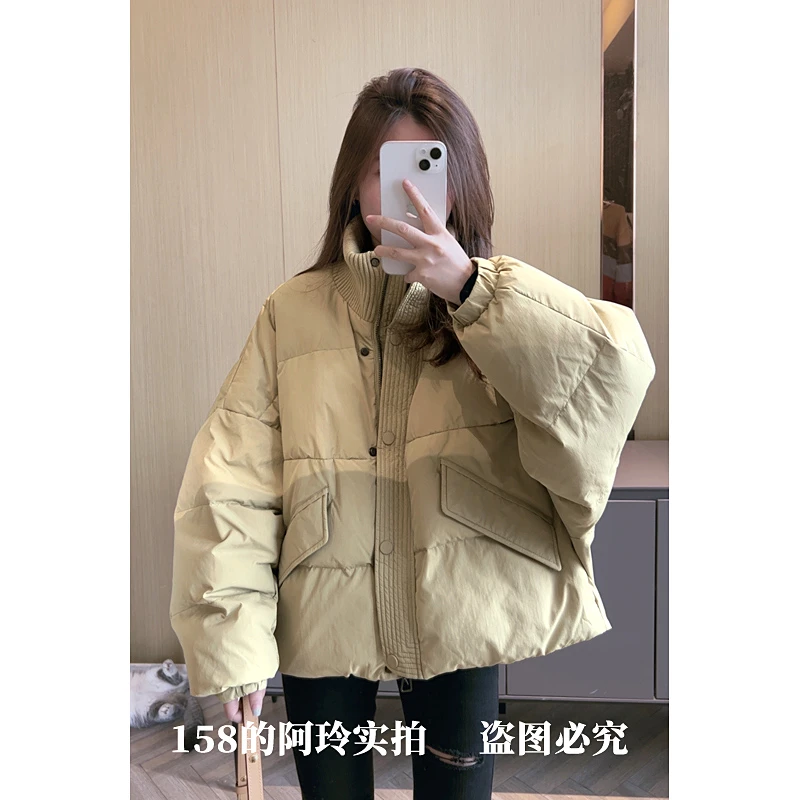 【158玲老板推荐90白鸭绒针织拼接高领羽绒服女2023年新款上衣立领