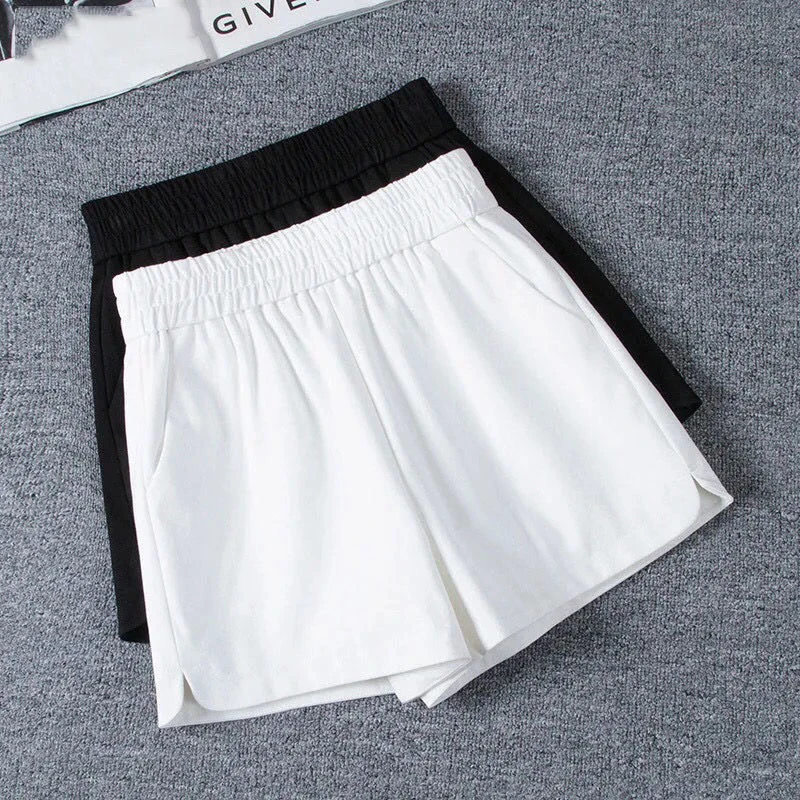 夏季薄款松紧腰短裤2024年时尚百搭高腰显瘦热裤休闲风阔腿短裤女