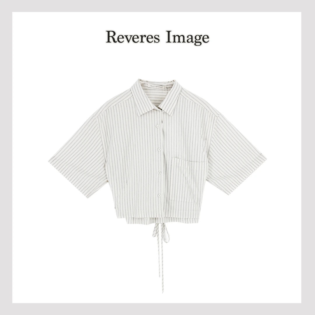 ReveresImage夏季新款时尚极简风休闲百搭白底条纹衬衫M6663