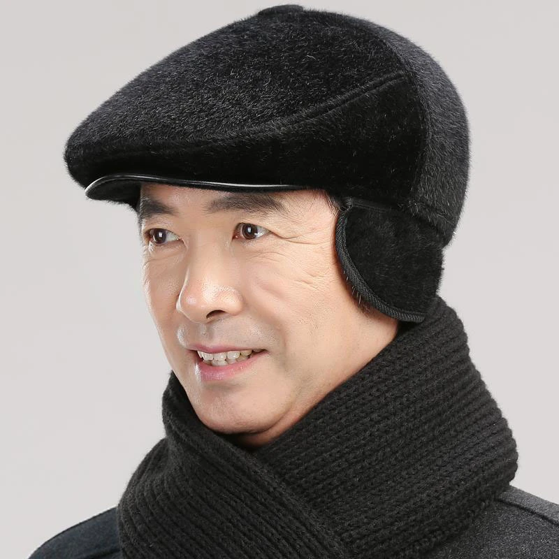 中老年秋冬男士鸭舌帽爸爸帽防风防寒可护耳老年人保暖爷爷前进帽
