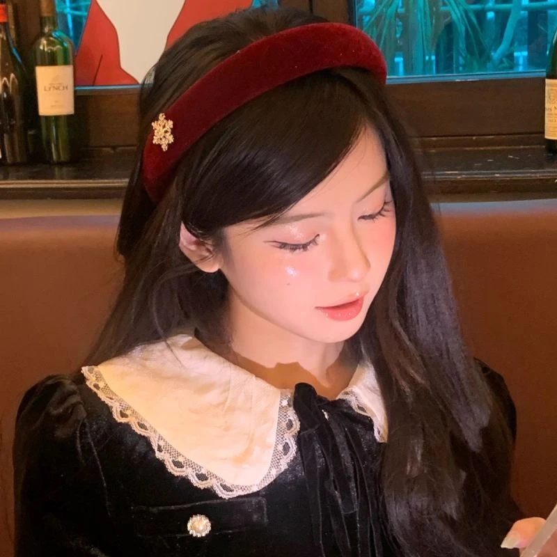 水钻雪花发箍女红色闪闪满天星丝绒头箍海绵压发发卡新年年会发饰