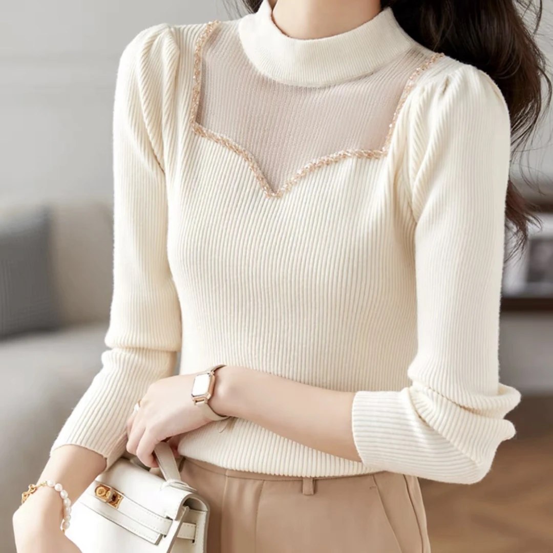 【蜜玛】六六顺 时尚中领毛衣 水钻款长袖针织衫显瘦洋气