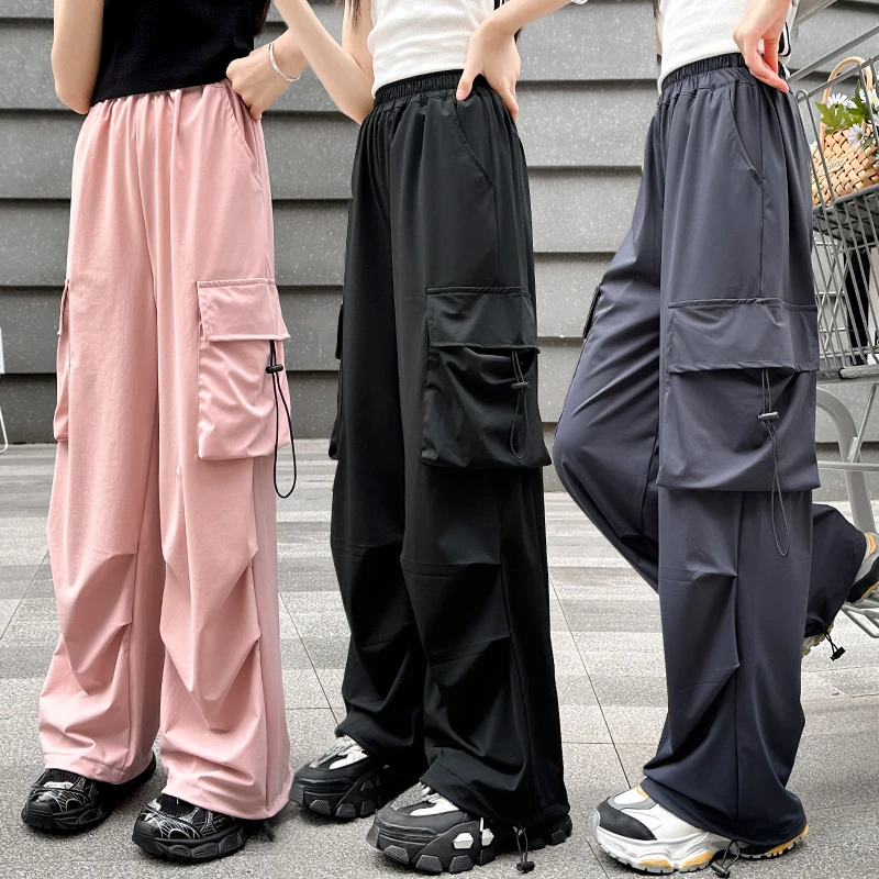 女童裤子2024新款大童女装夏款休闲裤儿童夏季冰丝工装裤两穿长裤