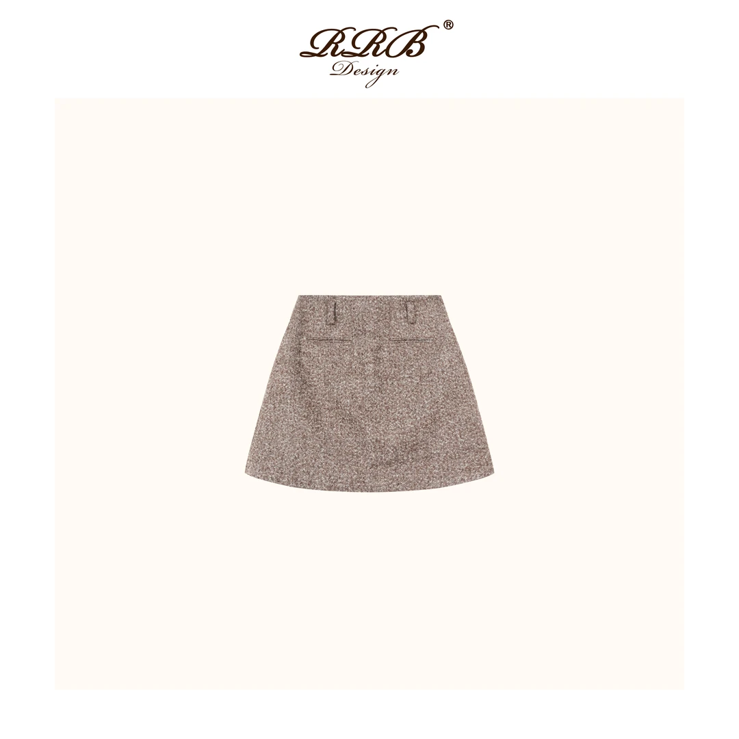 RRB Design「都市型走」羊毛混纺时髦复古显瘦A字包臀半身裙