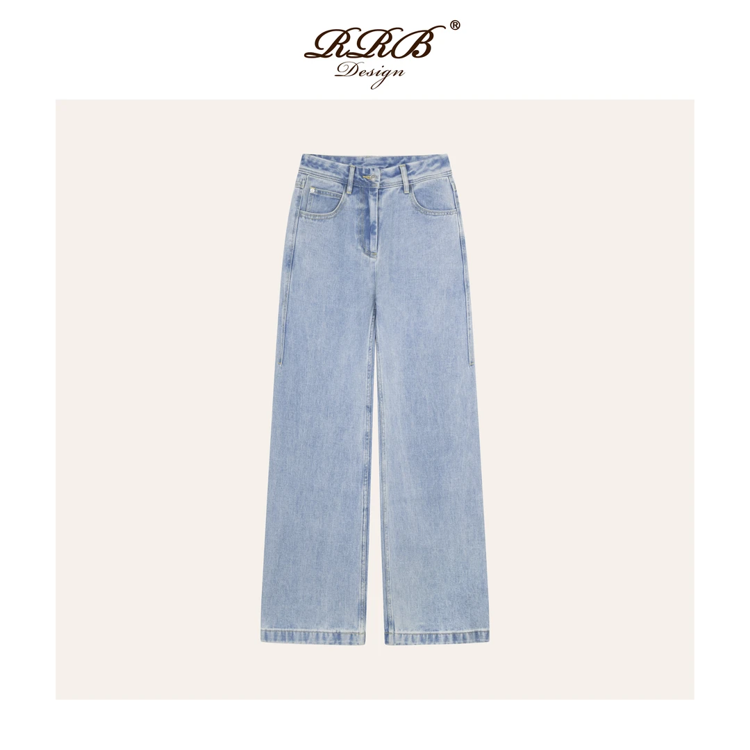 RRB Design「法式丹宁」环保洗水棉清透蓝百搭修身直筒牛仔裤