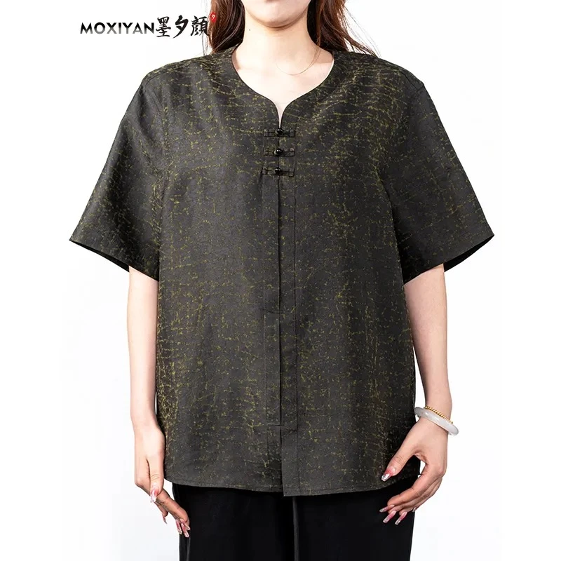 【墨夕颜】2025新款桑蚕丝香云纱男士  绿龟老料短袖-MH-611