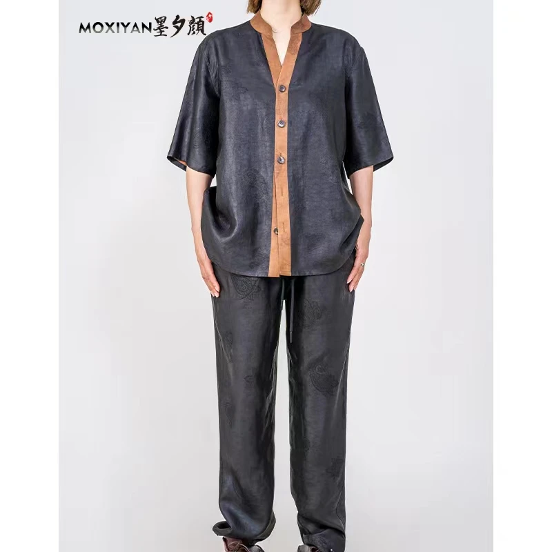 【墨夕颜】2024夏季新款桑蚕丝男士 腰果花唐装  2件套-GZ-229-T