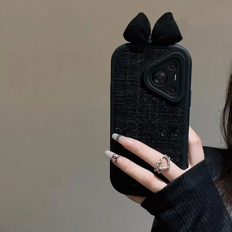 小香风黑蝴蝶结华为pura70手机壳新款HUAWEIpura70pro全包防摔