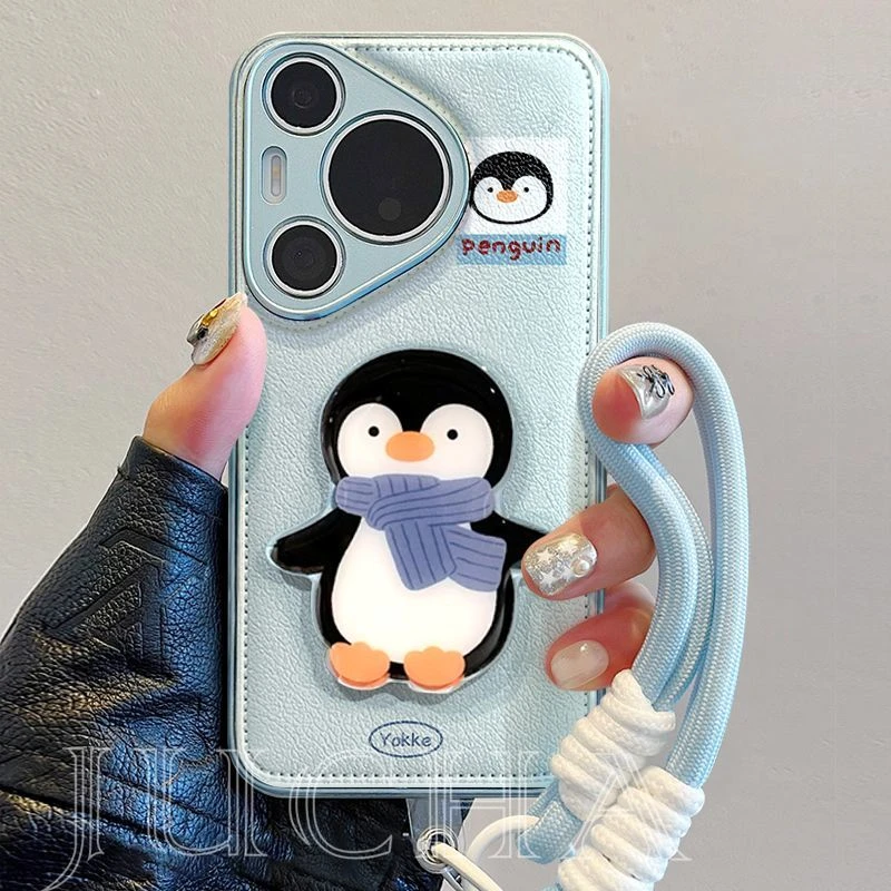 围巾企鹅适用华为pura70手机壳全包防摔HUAWEIp60pro新款50耐脏40