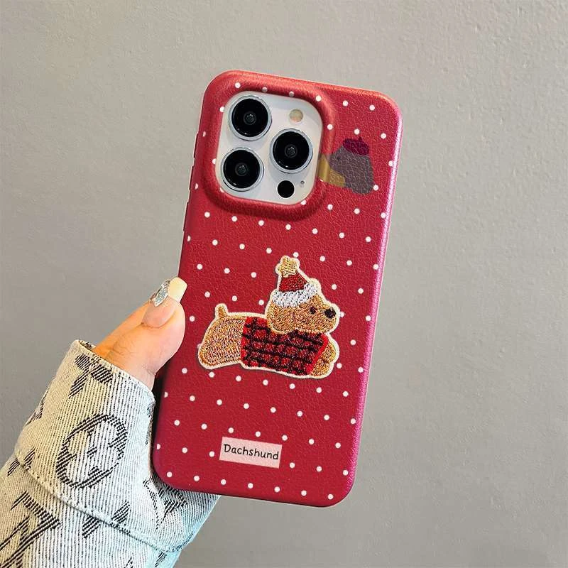 波点小狗适用苹果16pro手机壳女款华为mate70新款华为pura70小众
