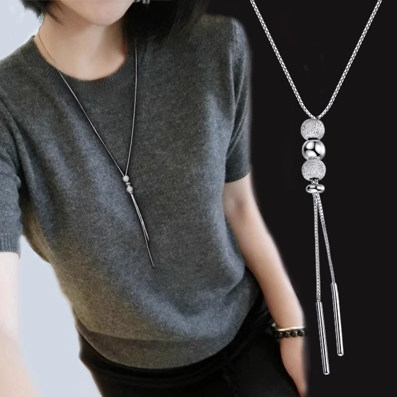 钛钢项链 转运珠流苏长款项链女时尚2024年新款秋冬百搭毛衣链潮