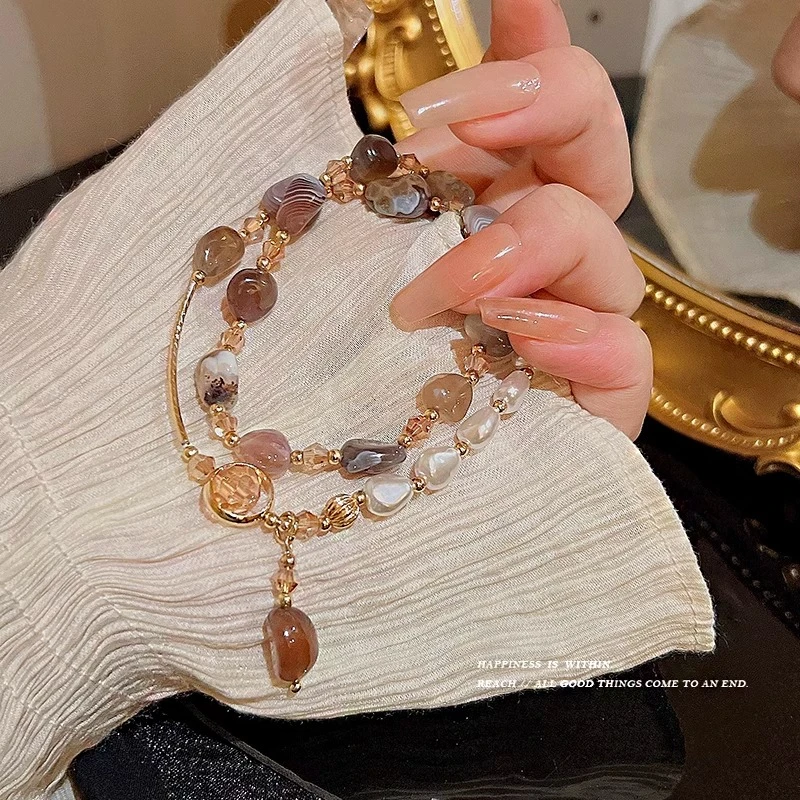 铜合金手链 法式双层叠戴手链女小众设计感精致复古手串手饰配饰