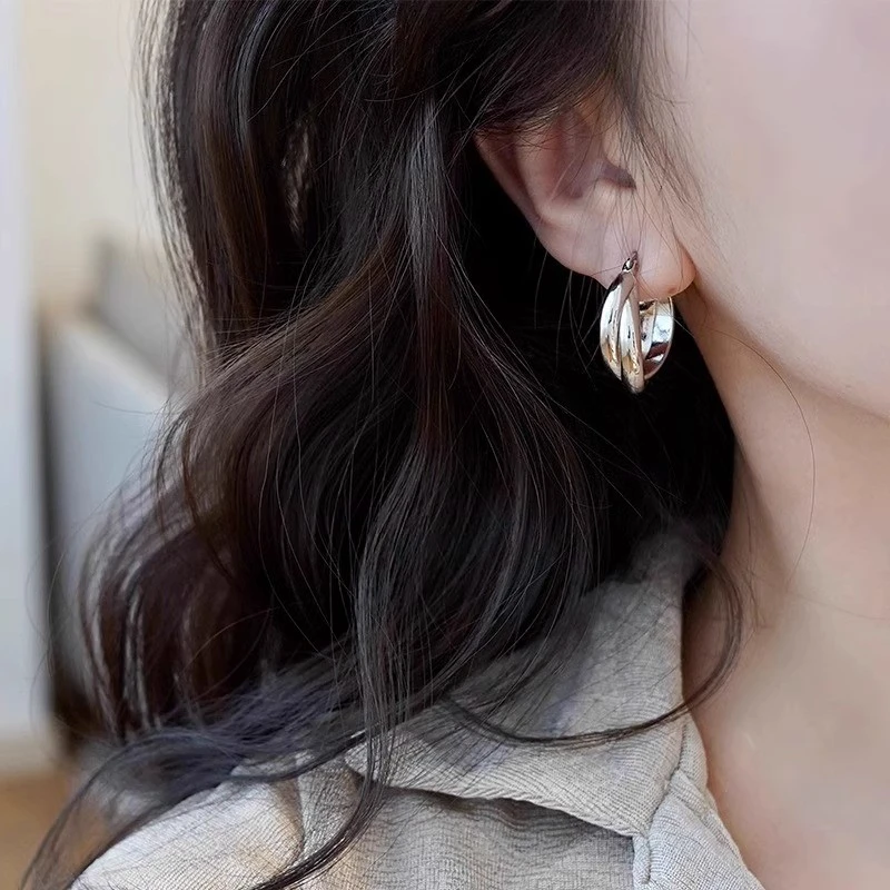 铜合金耳饰 韩式圈圈耳环2024新款潮轻奢小众高级冷淡风耳圈耳饰
