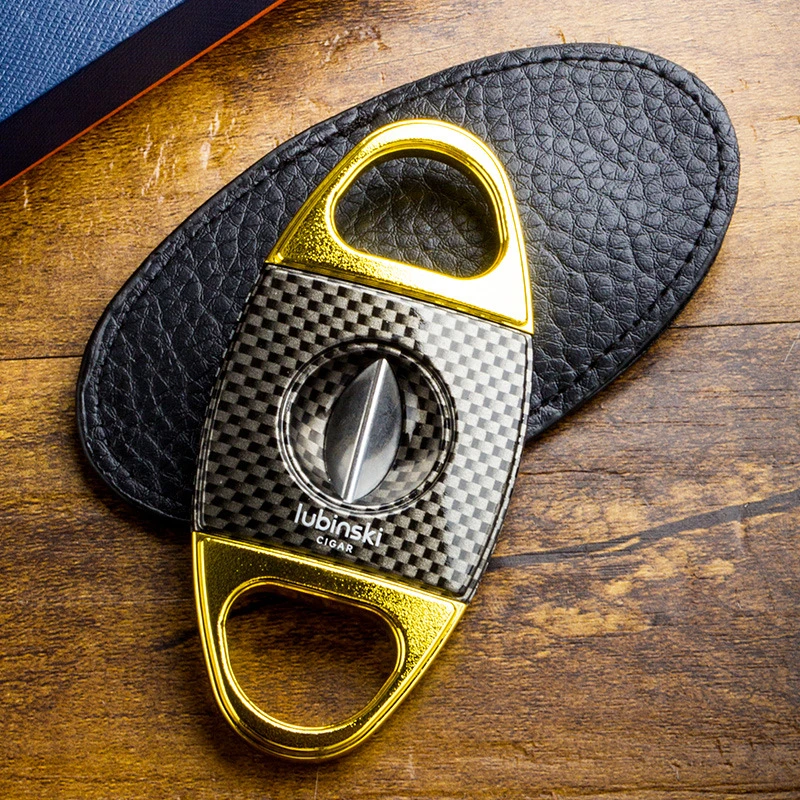 LUBINSKI雪茄剪V型切口便携式不锈钢碳纤维纹顺滑锋利断头台正品