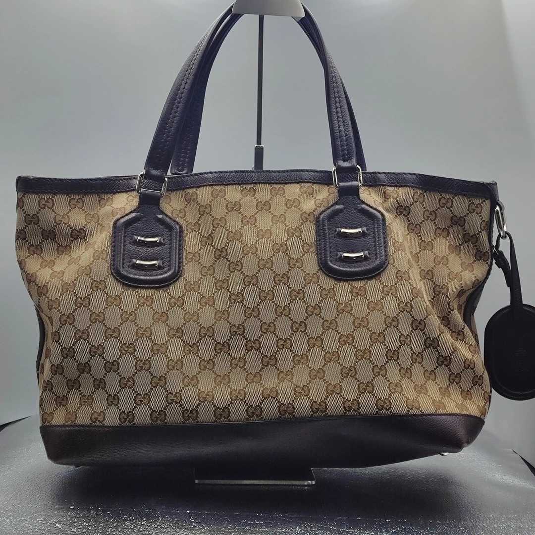 95新 GUCCI/古驰 古驰/老花帆布黑色托特包/12129/姐妹花