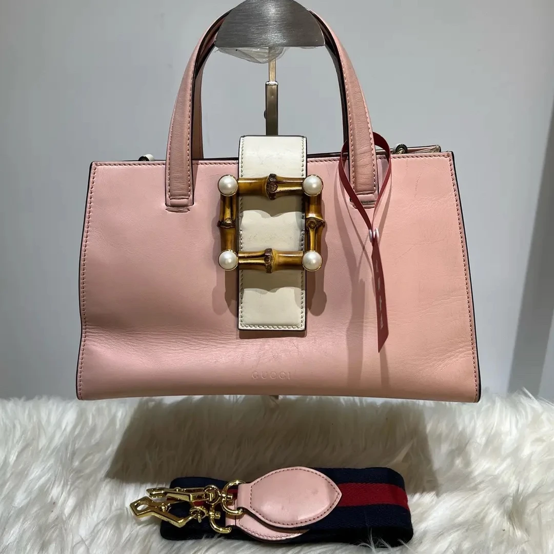 95新 GUCCI/古驰 古驰/粉色竹节手提包/08024/姐妹花