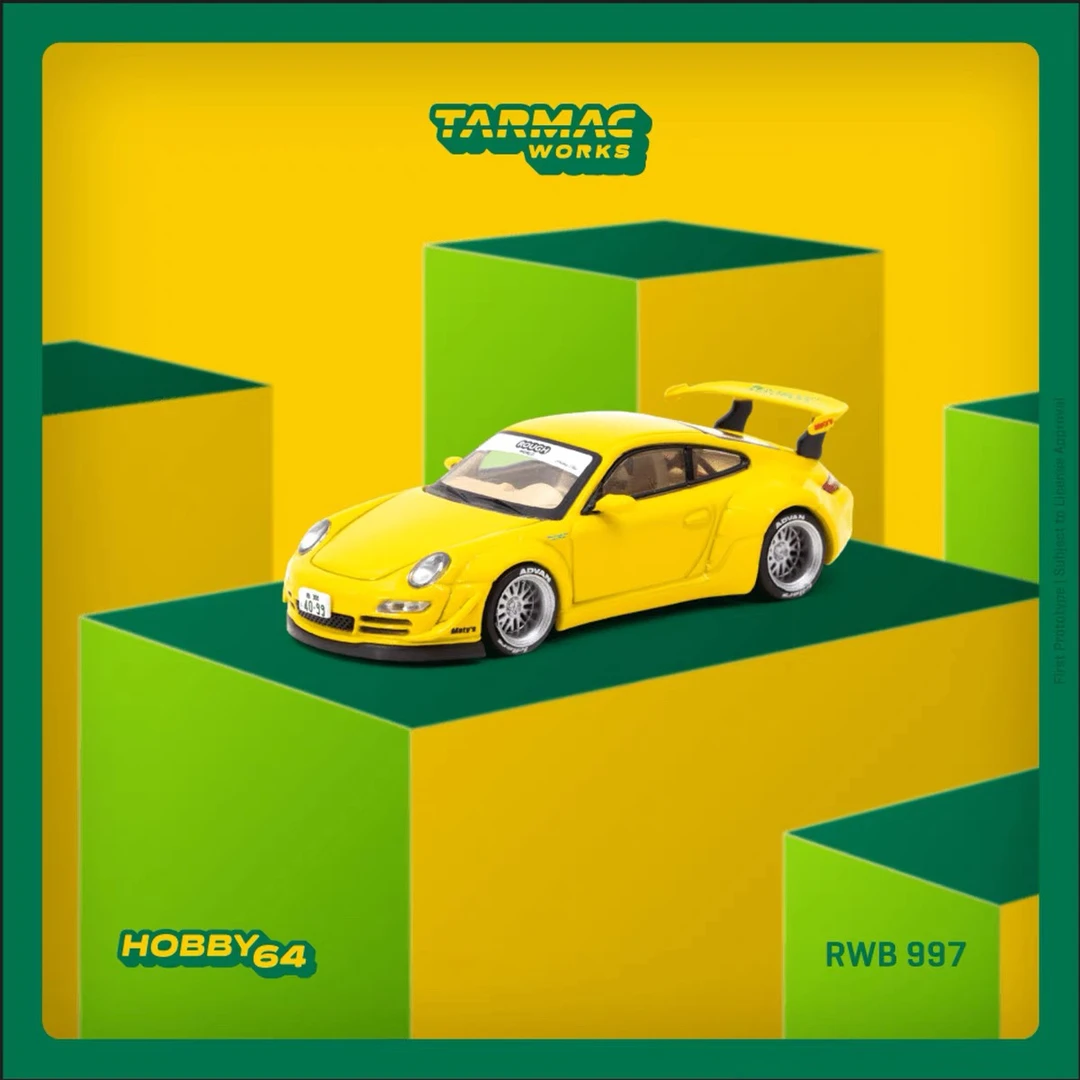 强尼车模黄色997 rwb汽车模型1:64合金