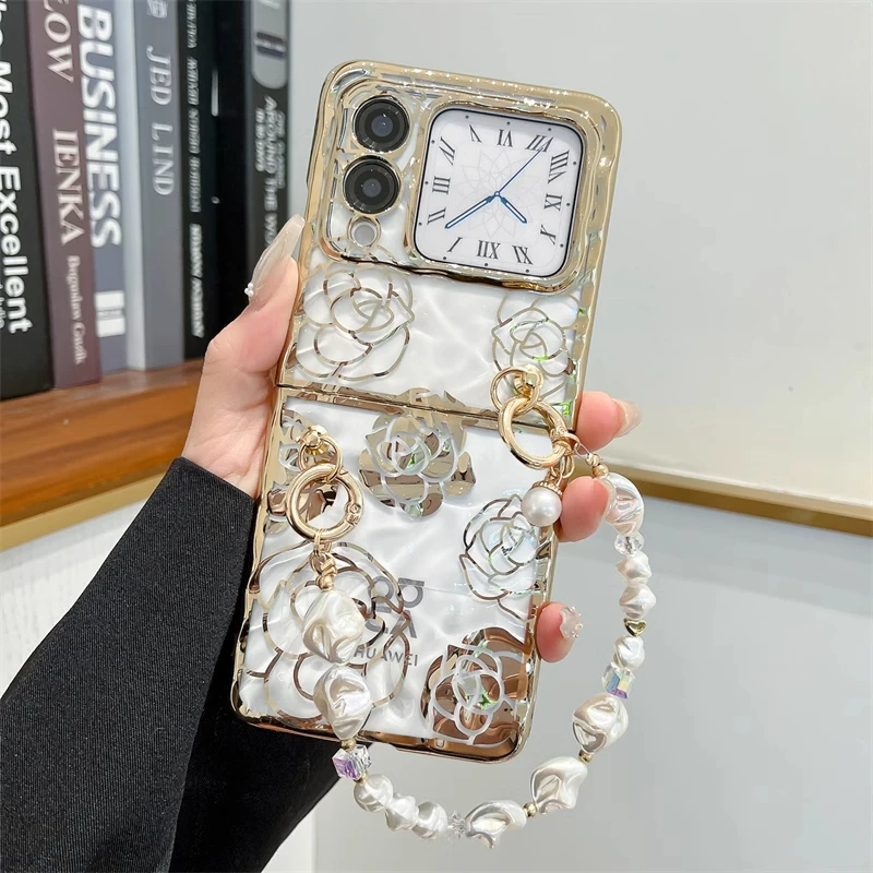 适用于华为novaflip手机壳新款小折叠透明外壳简约山茶花创意电镀