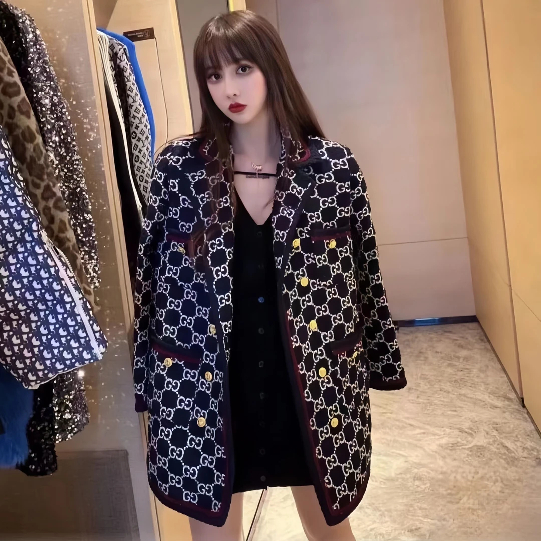 GUCCI/GUCCI双双臻选/pp00217/古驰藏青小双G大衣外套/36码