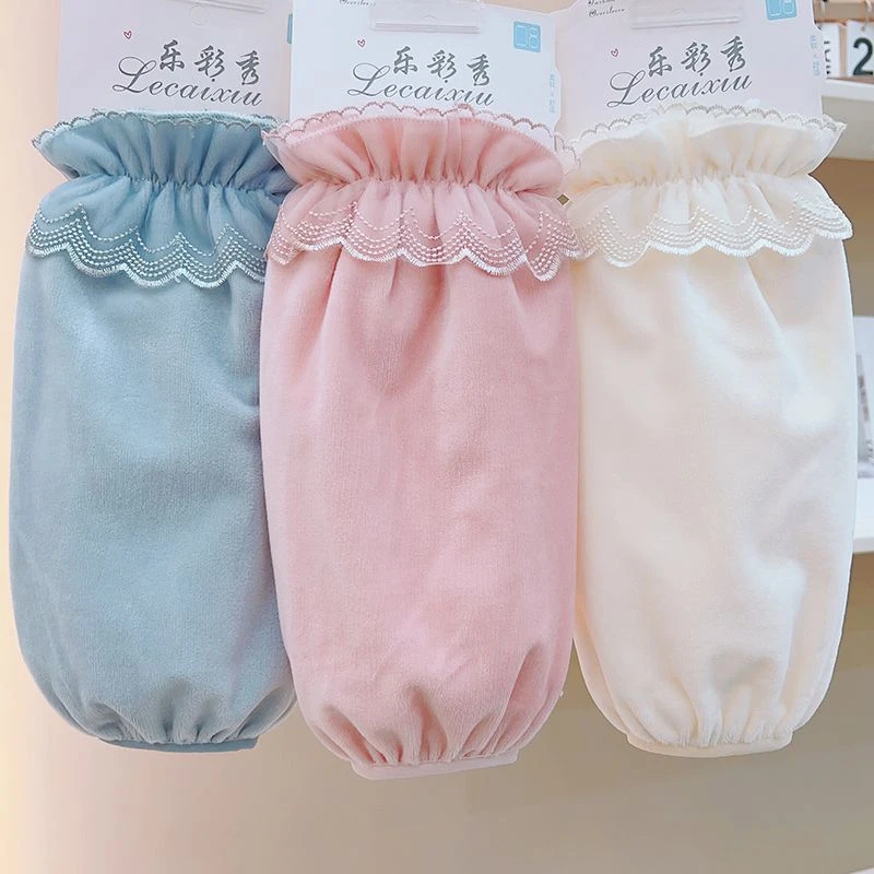 秋冬季纯色加长袖套女冬季花边花边防脏套袖办公室学生防污护袖头