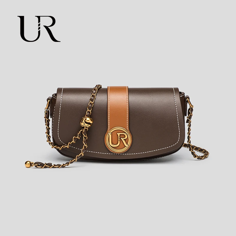 【万象城撤柜】UR新款拼色马鞍包轻奢小金球链条女包单肩斜挎包