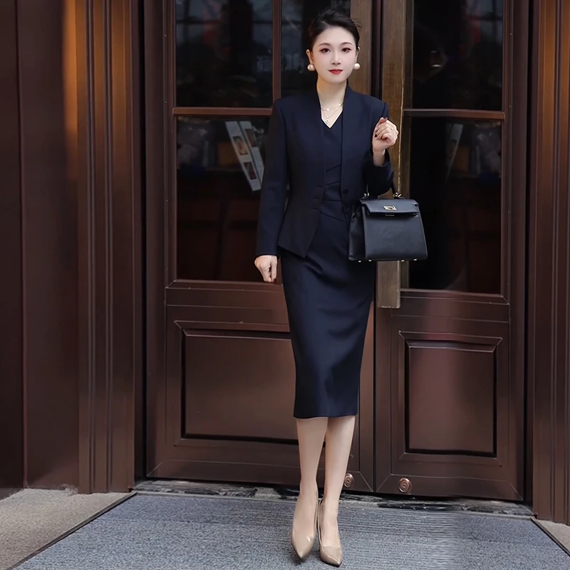 职业装西装套装裙女春秋2025新款气质减龄显瘦连衣裙西服两件套
