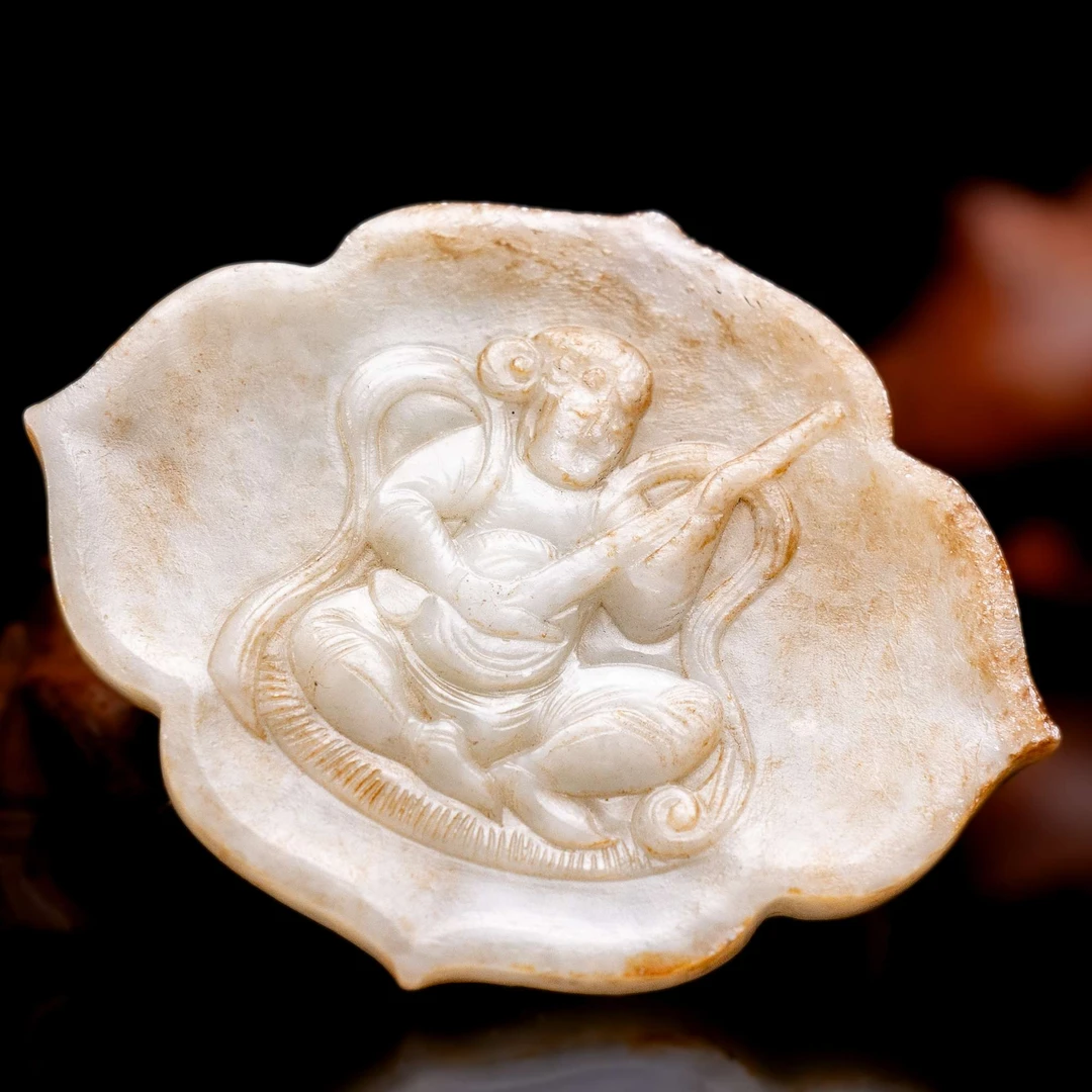 469明代和田玉胡人弹奏带板609