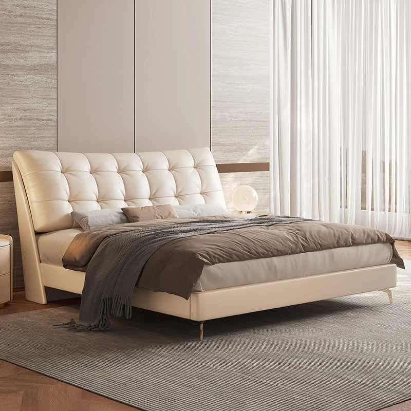 尚御极简轻奢真皮床现代简约双人主卧1.8米婚床软包床网红轻奢床