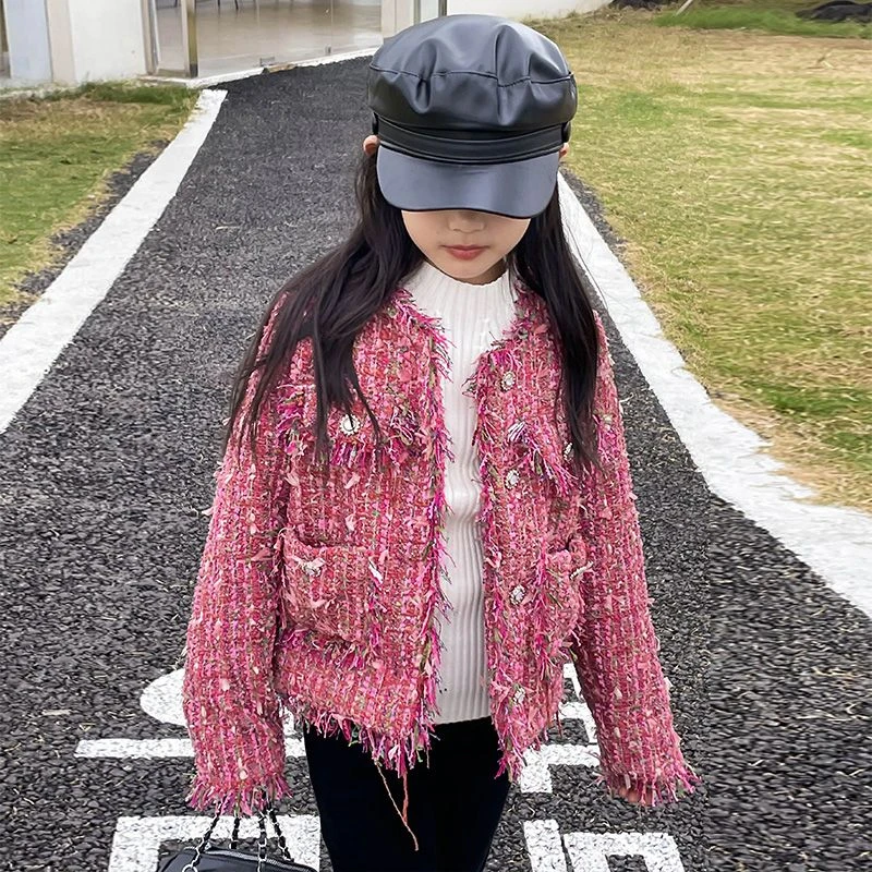 儿童小香风外套秋冬装女大童2024新款时髦洋气小女孩短款流苏上衣
