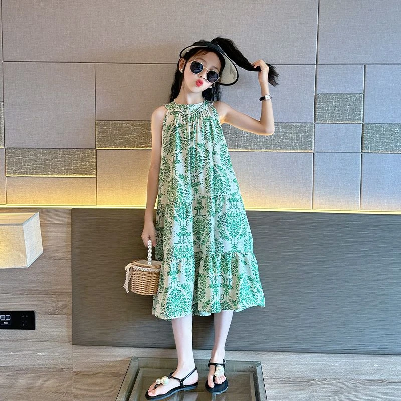 女童连衣裙夏装2024新款女孩海边度假女大童吊带裙儿童夏季沙滩裙
