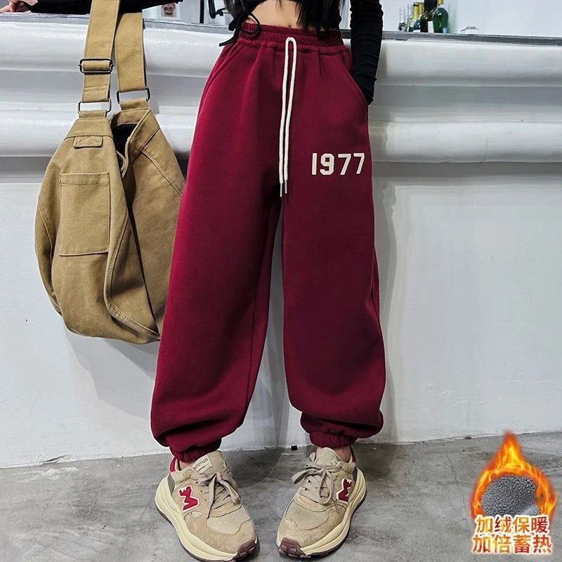 女童秋冬加绒卫裤2024新款女大童冬季加厚休闲裤儿童冬装运动裤子