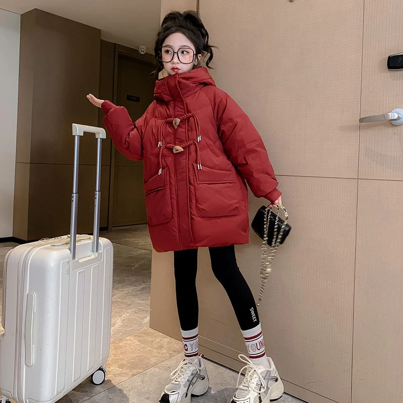 女童冬装棉衣2024新款中大童时髦洋气棉外套中长款棉服儿童棉袄潮
