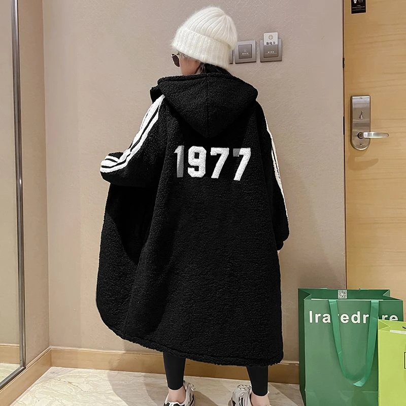 女童加棉外套过膝长款秋冬装2023新款大儿童冬季洋气羊羔毛毛大衣