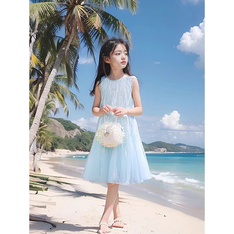 女童连衣裙2024新款夏季小女孩洋气爱莎公主裙儿童装大童夏装裙子