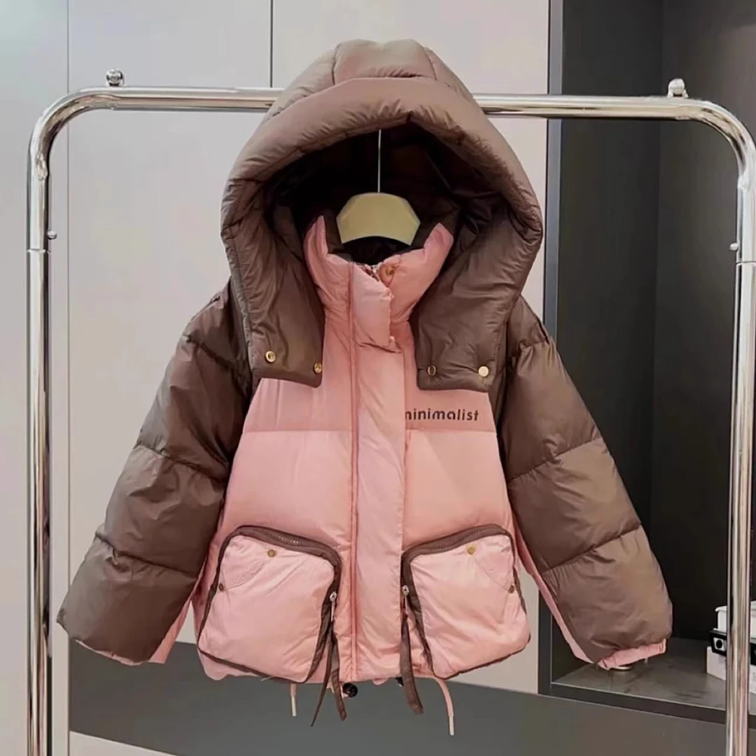 女童棉服冬装2024新款洋气儿童设计感连帽大口袋短款洋气棉潮棉衣