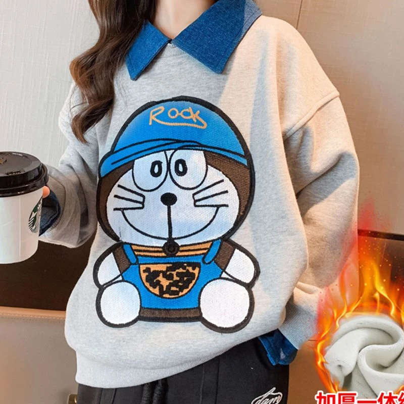 女大童卫衣2024新款网红女孩韩系长袖加绒polo衫洋气儿童秋冬上衣