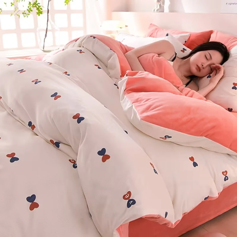 【小竺棉加宝宝绒四件套】有氧提花床单款宿舍单双人三件套透气被套