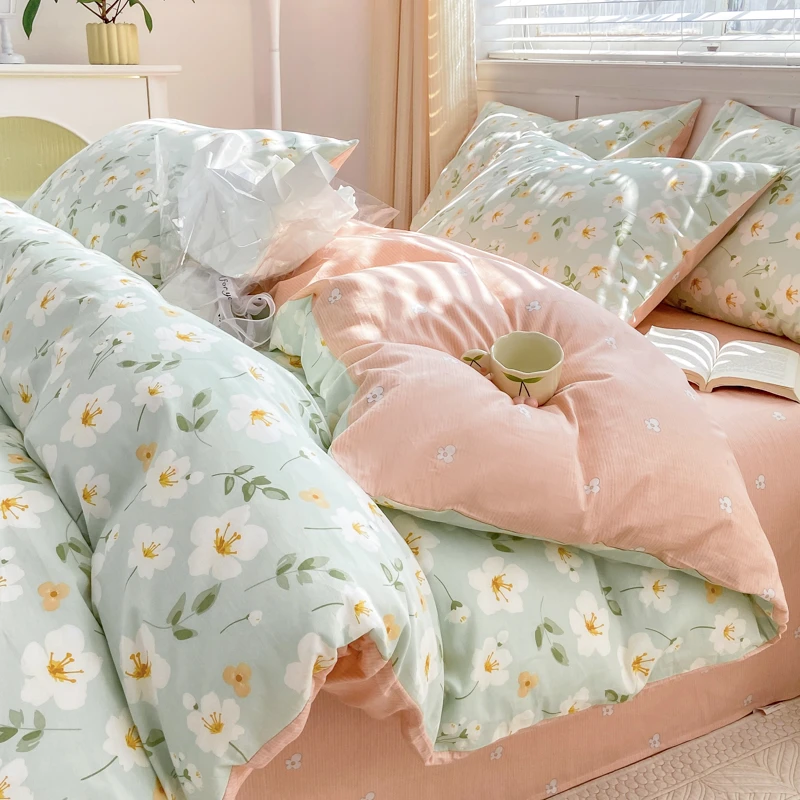 【纯棉四件套】田园简约加密加厚数码印花全棉单双人三件套