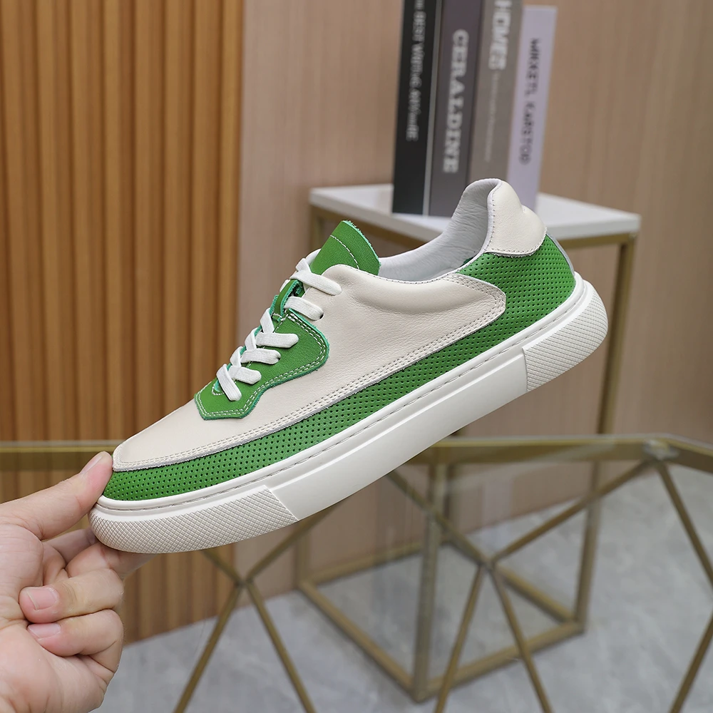 2025新款爆款男士鞋子欧洲站男鞋百搭透气平底绿色镂空休闲板鞋潮