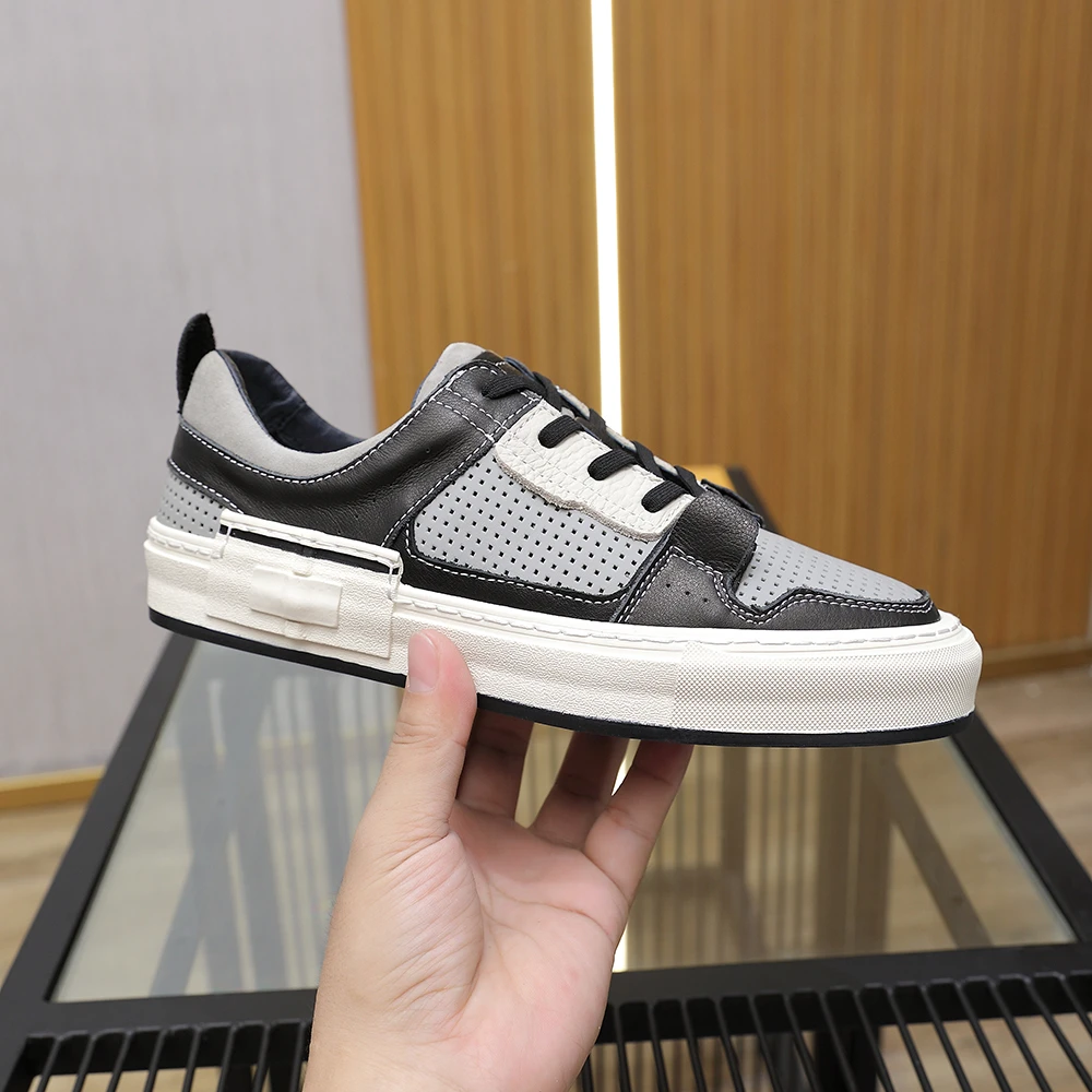 2025夏季新款欧洲站男鞋真皮镂空皮鞋透气男士板鞋高档防臭休闲鞋