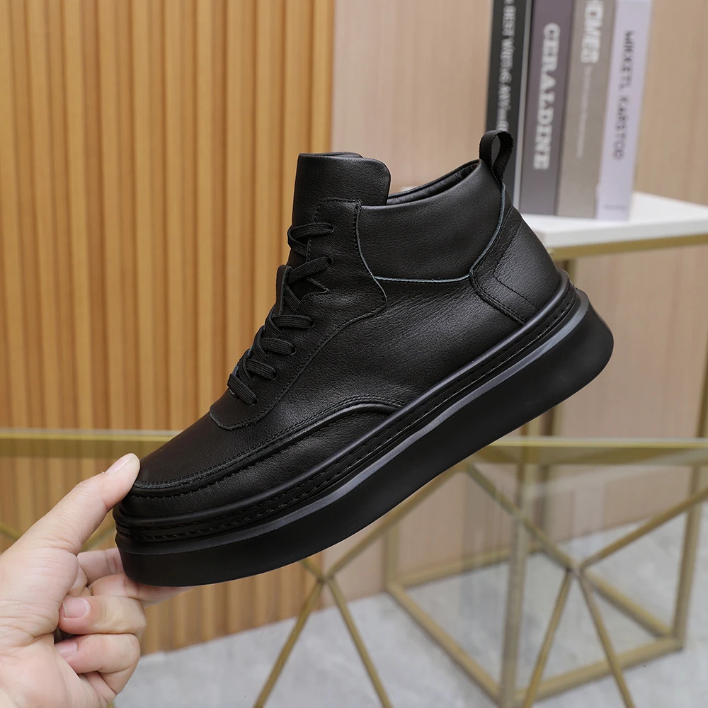 秋冬季百搭头层牛皮高档黑靴子男马丁靴真皮防臭厚底加绒保暖棉鞋