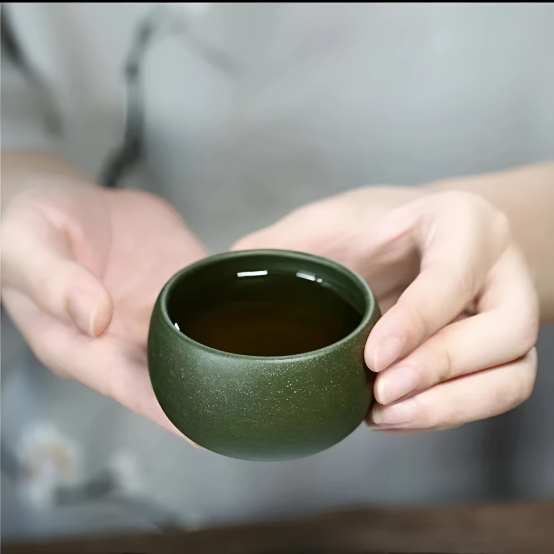 宜兴紫砂绿泥矮主人杯（发双杯）